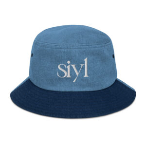 White Logo Denim Bucket Hat