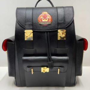 SIYL The Greatness Backpack — black leather front view with Greatness emblem